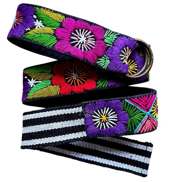 42" Hand-Embroidered Andean-Style Multicolor Floral Cusco Belt with O-Ring - Picture 1 of 8